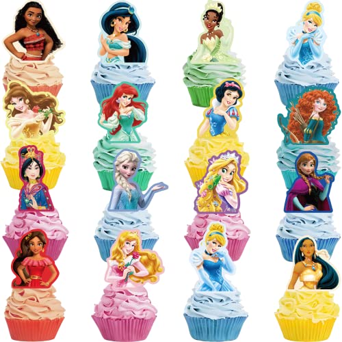 30 Pcs Decorations for Princess Cupcake Topper Birthday Party Supplies Decor, All Princess