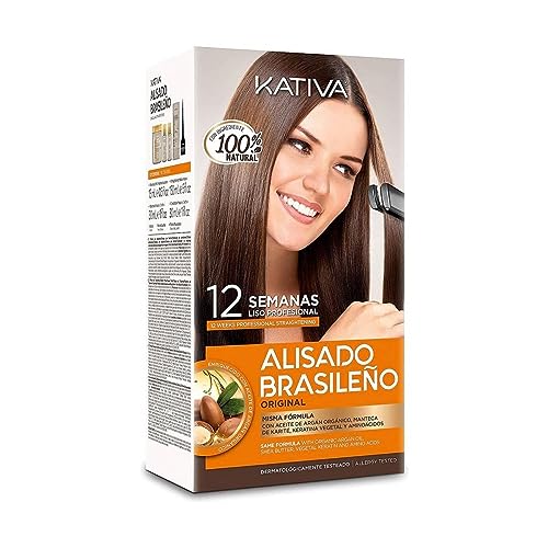 Kativa Brazilian Straightening Kit, 12 Weeks of Home Use Professional Straightening, with Organic Argan Oil, Shea Butter, Keratin & Amino Acids, for Straighter, Softer and Shinier Hair, All Hair Types