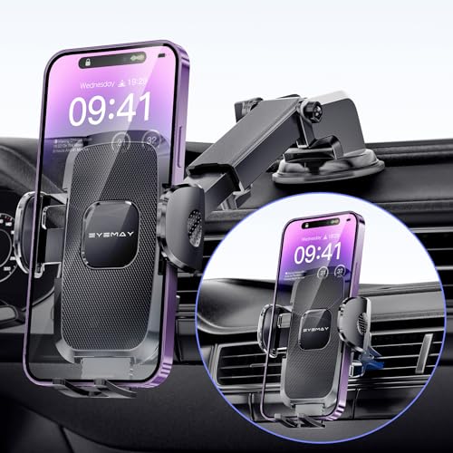Eyemay 2023 Upgraded Phone Holder Car - [ Bumpy Roads Friendly ] Phone Mount for Car Dashboard Windshield Air Vent 3 in 1, Hand Free Mount for iPhone 15 14 13 12 Pro Max Samsung All Cell Phones