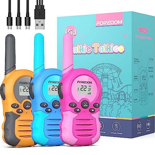 FOREDOM Rechargeable Walkie Talkies, Kids Walkie Talkies Long Range for Age 3-12 Boy & Girl - 3 Pack