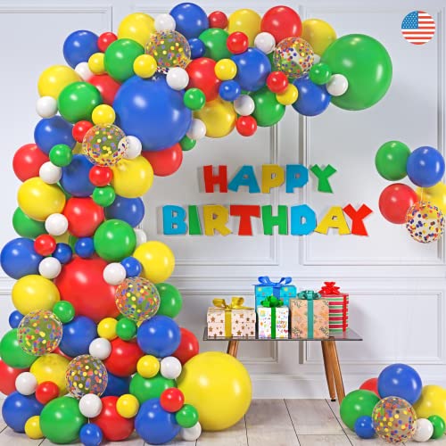 115pc, 3 size EASY DIY – Sesame Street Balloons Arch Kit & Garland – Small and Large Primary Color Red Blue Green Balloons – Lego Elmo Circus Carnival Super Mario Birthday Party Supplies & Decorations