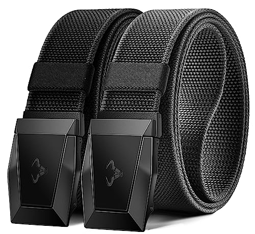 BULLIANT Men Belt 2 Pack,Nylon Web Holster Belt Stretch for Gift Men Outdoor Work Sports Hunting Hiking,Quick Release(Black/Dark Gray,34'-38' Waist Adjustable)