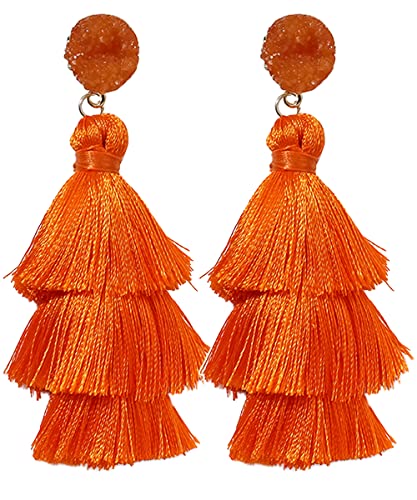 Rave Envy Orange Tassel Earrings for Women - Colorful Layered Tassle Bohemian Earrings