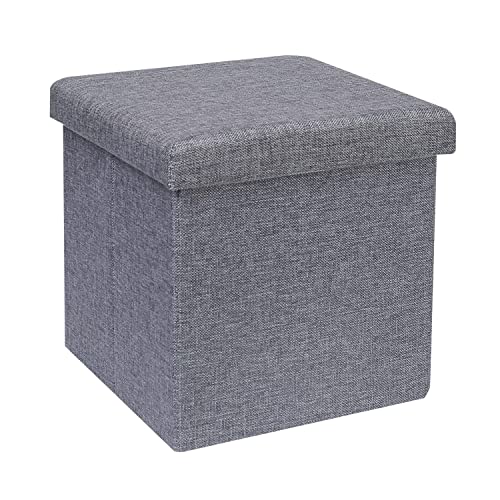 B FSOBEIIALEO Storage Ottoman Cube, Linen Small Coffee Table, Foot Rest Stool Seat, Folding Toys Chest Collapsible for Kids Grey 11.8'x11.8'x11.8'