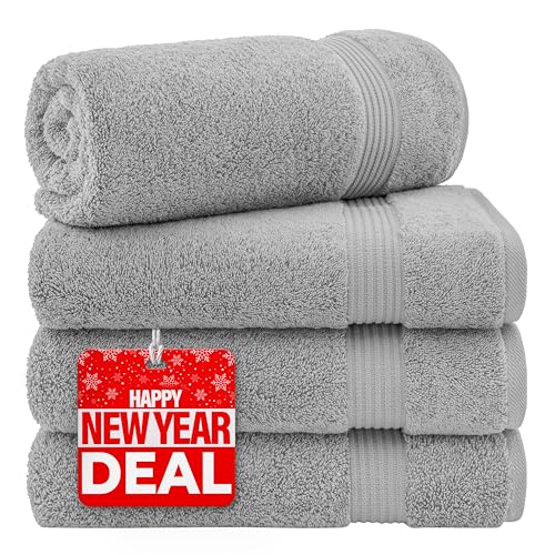 Cotton Paradise Bath Towels, 100% Turkish Cotton 27x54 inch 4 Piece Bath Towel Sets for Bathroom, Soft Absorbent Towels Clearance Bathroom Set, Light Gray Bath Towels