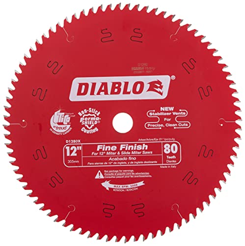 Freud D1280X Diablo 12-Inch 80 Tooth ATB Crosscutting Saw Blade with 1-Inch Arbor, Red