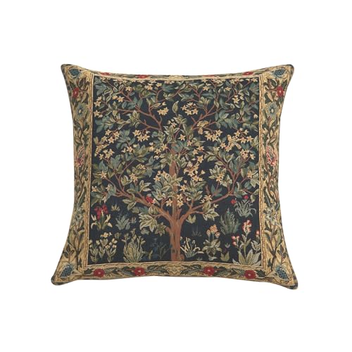 Charlotte Home Furnishings Inc. Blue Tree Square Throw Pillow Cover - 18x18 Decorative Boho Cushion Case for European Cotton Home Decor, Room Decor, Jacquard Woven Belgian Cushion for Living Room