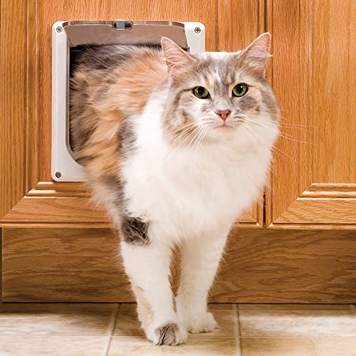 PetSafe Interior Cat Door: 2-Way Locking, Indoor Pet Door Flap - Tinted Privacy Door for Cat Litter Box or Pet Feeder, Built-In Door Lock, Durable Door Frame, DIY Easy Install, Hardware Kit Included, Small, White