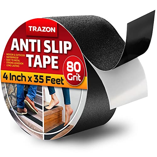 Grip Tape - Heavy Duty Anti Slip Tape for Stairs Outdoor/Indoor Waterproof 4Inch x 35Ft Safety Non Skid Roll for Stair Steps Ramp Traction Tread Staircases Grips Adhesive Non Slip Strips Walk Black