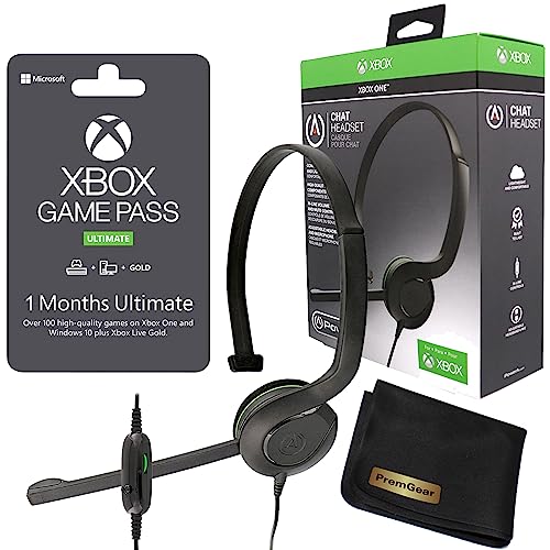 Microsoft - Xbox Game Pass Ultimate 1 Month Membership, Code printed on Card + PowerA Chat Gaming Headset + PremGear Cleaning Cloth