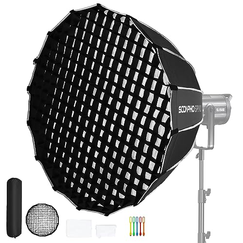 Soonpho 36” 90cm Parabolic Softbox Bowens Mount with Grid/Diffuser/Bag Quick Set Up & Release Softbox for Photography Studio Shooting Continuous Lighting Light Strobe Flash