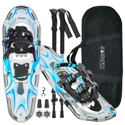 21/25/30 Inches Lightweight Snowshoes with Toe Box and Heel Lift, 3-in-1 Aluminum All-Terrain Snowshoes Kit with Adjustable Trekking Poles and Heavy-Duty Carrying Tote Bag for Women Men and Kids