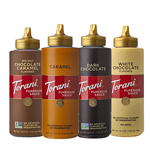 Torani Puremade Sauce Variety Pack, 4 Flavors, 16.5 Ounce Bottles