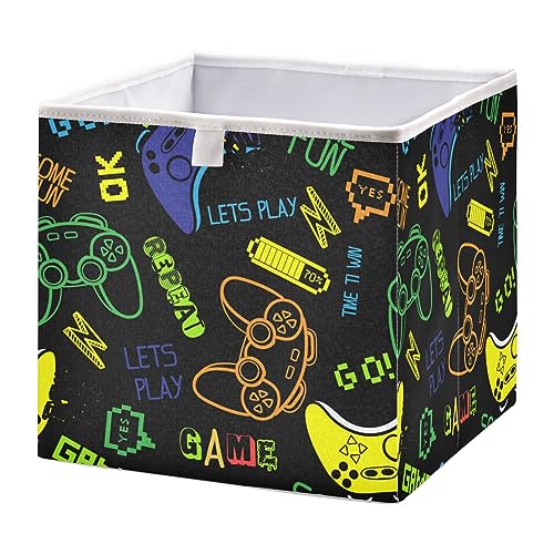 Joysticks Video Game Cube Storage Bin Fabric Storage Cubes Collapsible Foldable Storage Baskets Organizer Containers for Shelves Nursery Closer Bedroom Home,11 x 11inch