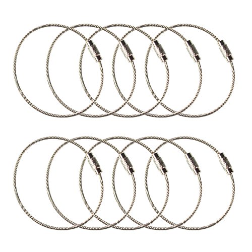 Stainless Steel Wire Keychains 1.5mm 6.3 Inches Aircraft Cable Key Ring Loops for Hanging Luggage Tags or ID Tags (25 Pack)