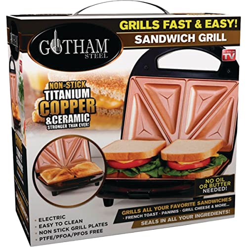 Gotham Steel Nonstick Panini Press Sandwich Maker, 2in1 Breakfast Sandwich Maker Grill / Sandwich Press Grill with Indicator Light, Grilled Cheese Maker Makes 2 Sandwiches with Easy Cut Edges