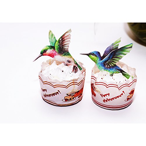 GEORLD Edible Cupcake Topper Wafer Hummingbird Cake Bird Decoration by Wafer Paper,12 Counts,Flat not 3D