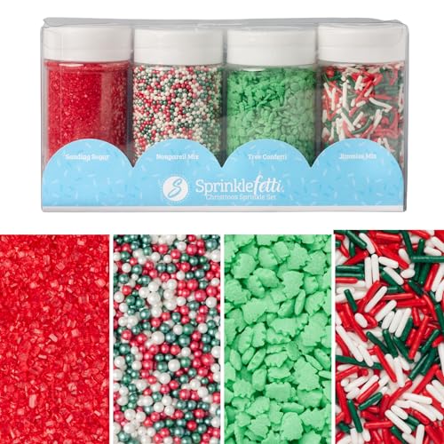 Sweets Indeed Sprinkles, Edible Sprinkle Mix, Perfect for Cake Decorations, Baking, Ice Cream, Cookies, Cupcake Topper (Christmas 4 Pack)