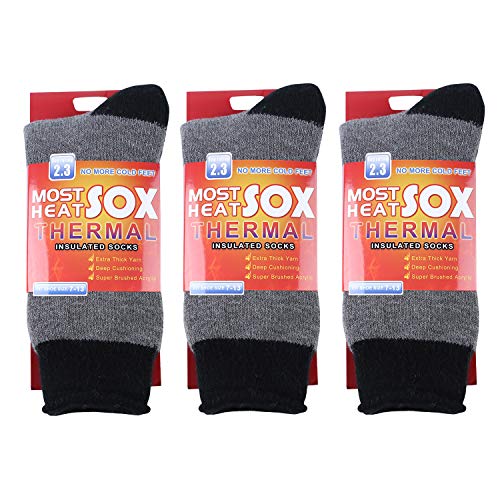 Loritta 3 Pack Thermal Socks Mens Insulated Heated Socks for Extreme Temperatures,Earth Black