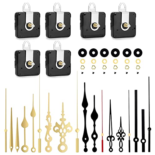 YOGINGO 6Pcs Quartz Clock Mechanism Kit, Wall Clock Mechanisms Mattery Powered Replacement, Clock Movement Parts Motor Replacement DIY Repair Parts with 6 Set Hands (No Battery)