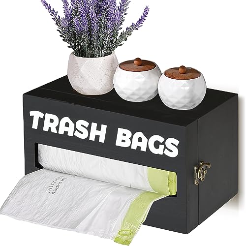 VOOTTOU Trash Bag Holder, Wooden Trash Bag Dispenser Wall Mounted, Garbage Bag Holder, Trash Bag Organizer, Trash Bag Roll Holder for Countertop, Under Kitchen Sink Organization