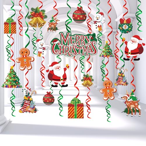 Christmas Party Decorations Indoor Set: 21pcs Christmas Hanging Foil Swirl Decorations Set Xmas Snowman Elk Sign Hanging Foil Swirls Ceiling Decor for Indoor Christmas Holiday Birthday Party Supplies