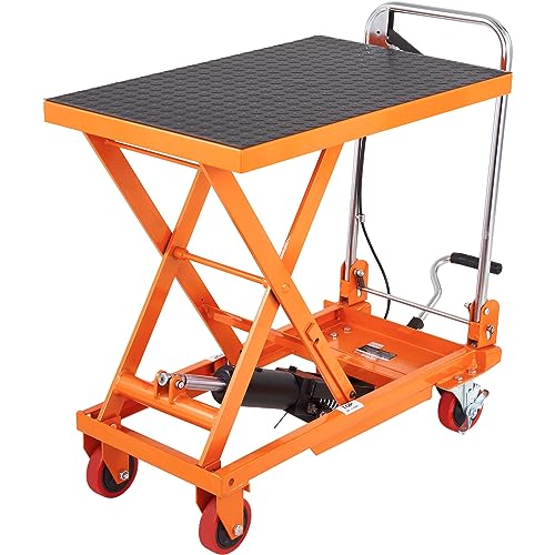 VEVOR TF15 Hydraulic Lift Table Cart, 330lbs Capacity 28.5' with 4 Wheels and Non-Slip Pad, for Material Handling and Transportation, Orange