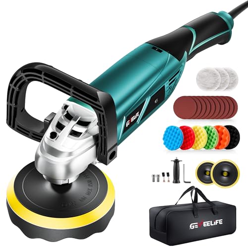 Geveelife Buffer Polisher, 7 Variable Speed 1600W Rotary Car Buffer Polisher Waxer, 1000-3500 RPM, Detachable Handle for Car, Boat Sanding, Polishing, Waxing