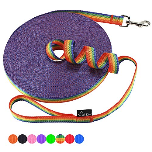 Hi Kiss Dog/Puppy Obedience Recall Training Agility Lead - 15ft 20ft 30ft 50ft 100ft Training Leash - Great for Training, Play, Camping, or Backyard (20 Feet, Rainbow)
