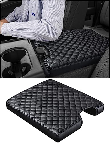 Sinvanho Center Console Cover for Ford F150 F250 F350 F450 F550 2015-2022 with 40/20/40 Jump Seat, PU Leather Middle Console Cover Armrest Seat Box Lid Protective Cover Cushion Pad, Truck Accessories