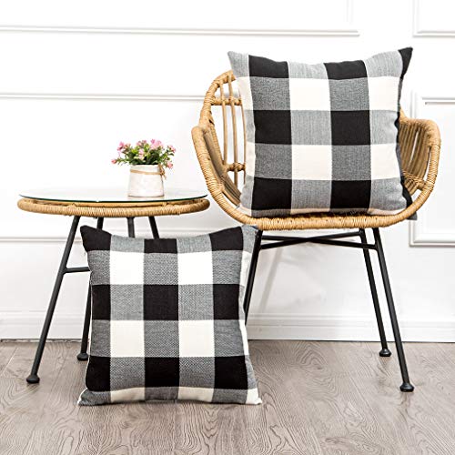 MKLFBT Pack of 2 Farmhouse Decor Christmas Pillow Covers 18 x 18 Black White Buffalo Checked Plaids Fall Throw Pillow Covers Cushion Covers for Sofa Couch Outdoor Camping