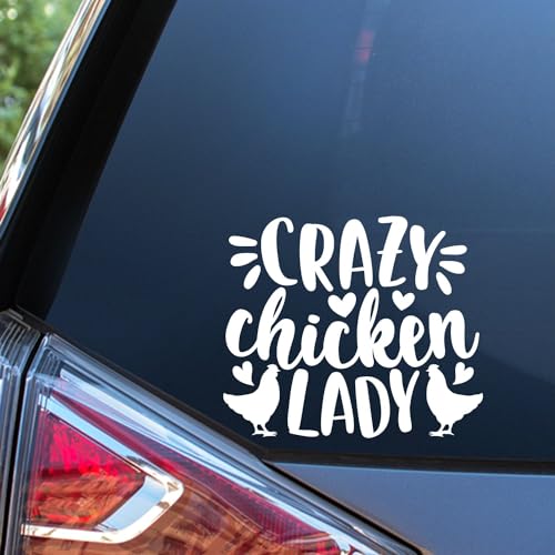 Sunset Graphics & Decals Crazy Chicken Lady Funny Decal Vinyl Car Sticker | Cars Trucks Vans Walls Laptop | White | 5.5 inches | SGD0000313