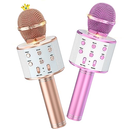 Ankuka Kids Karaoke Microphone 2 Pack, Wireless Bluetooth Karaoke Microphone for Singing Portable Handheld Mic Speaker Machine, Christmas Birthday Gifts for Girls Ages 4, 5, 6, 7, 8, 9, 10, 12+