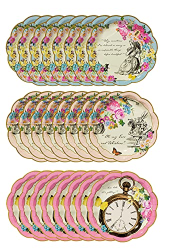 Talking Tables Pack of 24 Alice in Wonderland Themed Disposable Paper Plates | Supplies for Mad Hatter Tea Party, Birthday, Baby Shower, Mother's Day,Pink, 7'