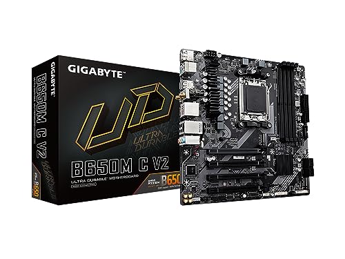 GIGABYTE B650M C V2 (AM5/ LGA 1718/ AMD/ B650/ Micro-ATX/ 5-Year Warranty/ DDR5/ PCIe 4.0 M.2/ PCIe 4.0/ USB 3.2 Gen1 Type-C/ 1GbE LAN/Motherboard)