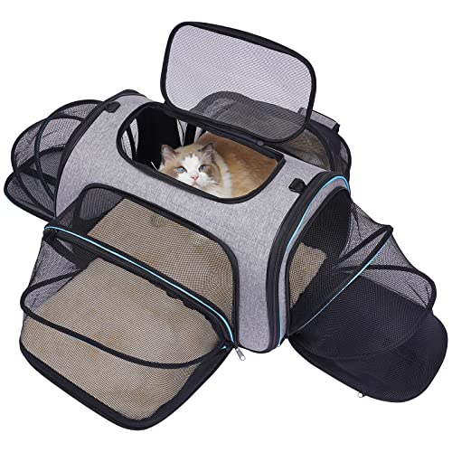 Siivton 4 Way Expandable Pet Carrier, Airline Approved Collapsible Cat Soft-Sided Carriers W/Removable Fleece Pad for Cats, Puppy, Small Dogs (18'x 11'x 11')