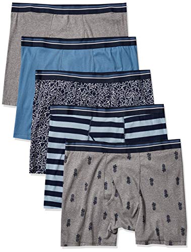 Amazon Essentials Men's Tag-Free Boxer Briefs, Pack of 5, Floral Print/Pineapple/Stripe, Large