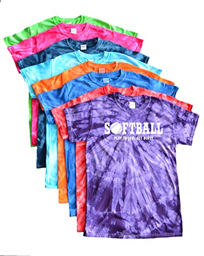 Softball Tie Dye T-Shirt - Play Tough, Get Dirty White Logo (Turquoise, M)