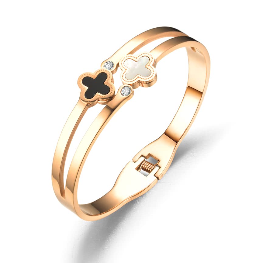 Pera Jewelry 14K Gold Plated Bangle Bracelet, Zirconia Simulate Diamond Bangle for Women with Gift Box, Buckled Nail Cuff Bold Bracelet