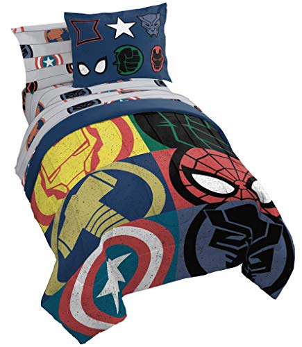 Jay Franco Marvel Avengers Emblems 5 Piece Twin Bed Set - Includes Comforter & Sheet Set Bedding - Super Soft Fade Resistant Microfiber (Official Marvel Product)