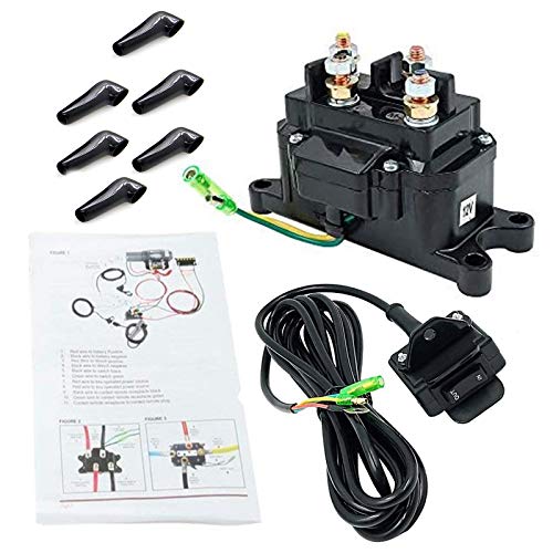 12V Winch Solenoid Relay Contactor & Winch Rocker Thumb Switch Combo with Handlebar Control Kit Compatible with ATV UTV 1500lb-5000lb Polaris 800 1000
