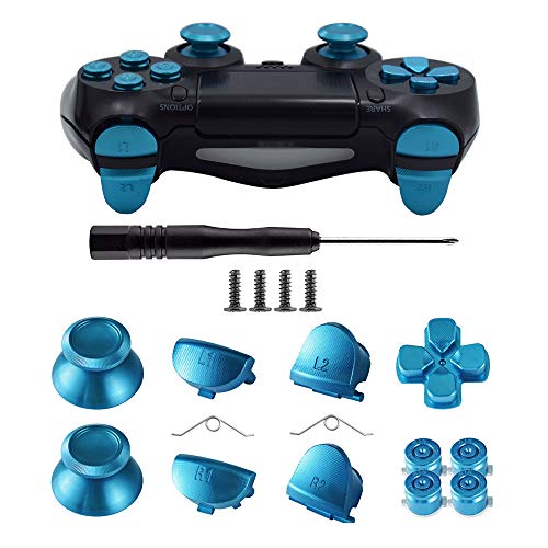 TOMSIN Metal Buttons for PS4 Controller Gen 1, Aluminum Metal Thumbsticks Analog Grip & Bullet Buttons & D-pad & L1 R1 L2 R2 Triggers (Blue)