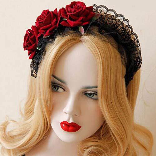 Missgrace Women Christmas Claw Gothic Headdress Women Party Halloween Red Flower Lace Headband Hair Accessories Women Hair Jewelry Halloween Spider Ghost Pumpkin Hair Hoop Cosplay Devil Headband