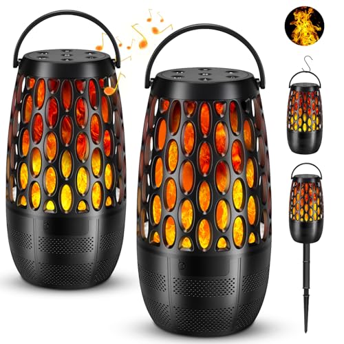 MOFOKEAY Outdoor Bluetooth Speakers- 2 Pack Wireless Torch Atmosphere Waterproof Speakers with Stake & Hook, Sync Up to 100 Speakers, BT 5.3 Portable Speaker for Patio Camp Party, Gifts for Men Women