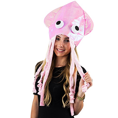 Funny Party Hats Squid Hat - Funny Fun and Crazy Hats in Many Styles (Shiny Pink Squid Hat)