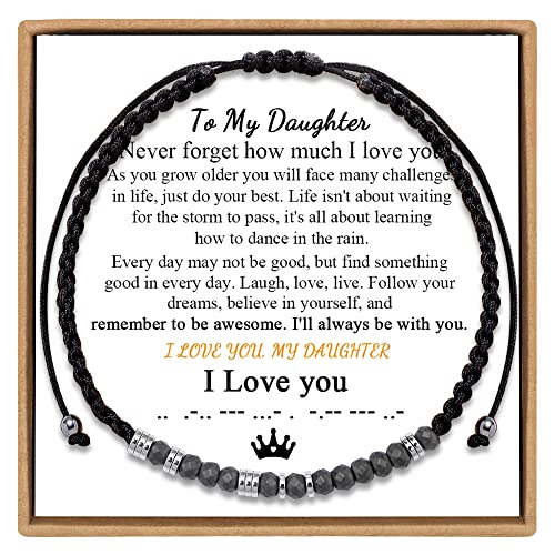 Birthday Gifts for Daughter Bracelets for Daughter Inspirational Christmas Gifts for Daughter from Mom Mother Morse Code Bracelets for Daughter from Dad Fabther Strand Bracelet for Women Jewelry Valentine's Day Graduation Birthday Mother's Day Gift