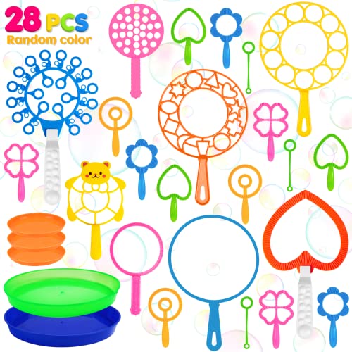 Roberly 28 Pcs Bubble Wands Set, Big Bubble Wand Toys Set with Tray, Bulk Funny Bubble Making Toys for Kids Summer Outdoor Activities Party Favors Giant Bubble Toys Gifts Birthday Games