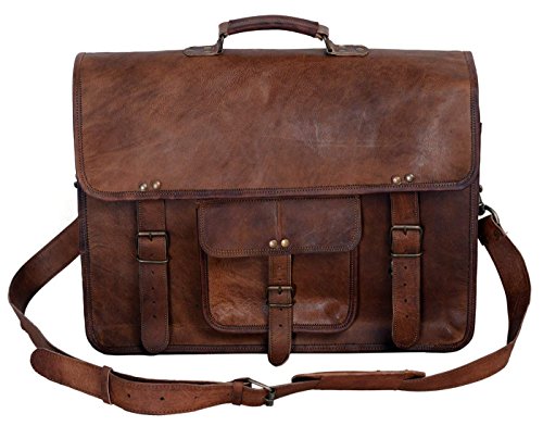 Leather briefcase for men 18 inch laptop messenger bag office satchel computer bag for men and women by KPL (18 INCH)