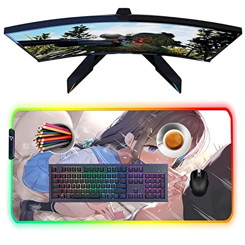 RGB Anime Girl Sexy Butt Breasts Chest Mouse Pad Backlight Table Mat Led Mousepad Office Accessories Gaming Deskmat Gamer Big Mousepepad XXL Desk 24 inch x12 inch -A5