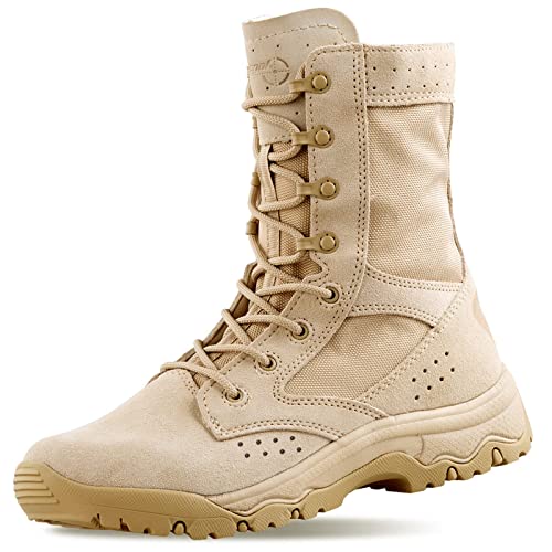 HANAGAL Men's Military Boots Lightweight Army Combat Tactical Military Boots For Men Hunting Jungle Hiking Work Boots Size 10 Tan